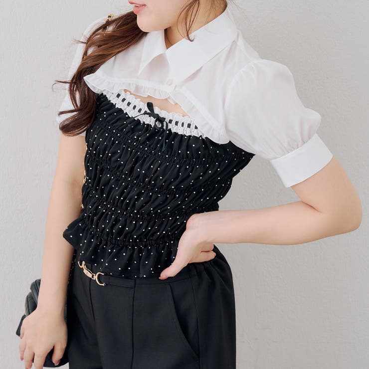 前開きシャーリングフリルブラウス | RMAF　NICE CLAUP / OLIVE des OLIVE | 詳細画像1 