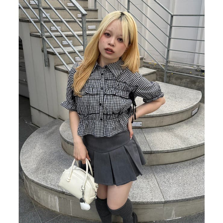 美品トリココムデギャルソン フリル ノースリーブ ブラウス タックプリーツ 短丈 トリコ コムデギャルソンtricot COMME des GARCONS アウトシームフリル