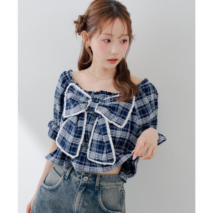 柄3 | 【5色展開】オフショルでも着れる レースビッグリボンブラウス | RMAF　NICE CLAUP / OLIVE des OLIVE