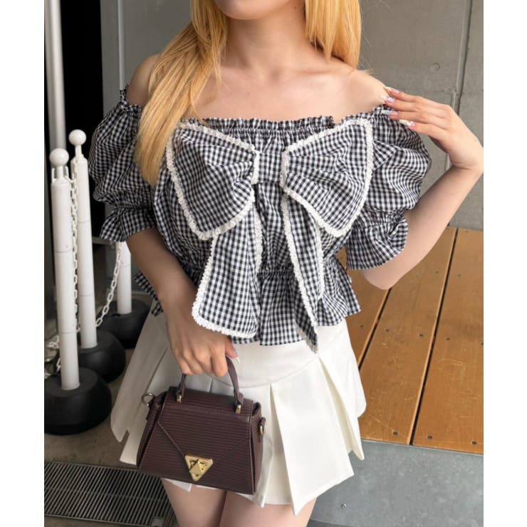 柄2 | 【5色展開】オフショルでも着れる レースビッグリボンブラウス | RMAF　NICE CLAUP / OLIVE des OLIVE