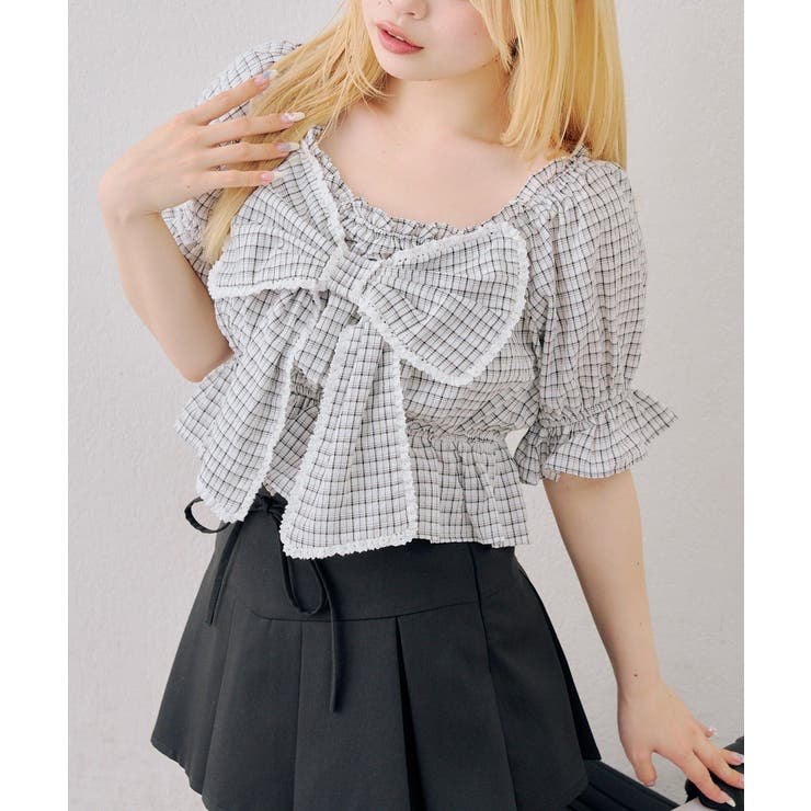 柄1 | 【5色展開】オフショルでも着れる レースビッグリボンブラウス | RMAF　NICE CLAUP / OLIVE des OLIVE