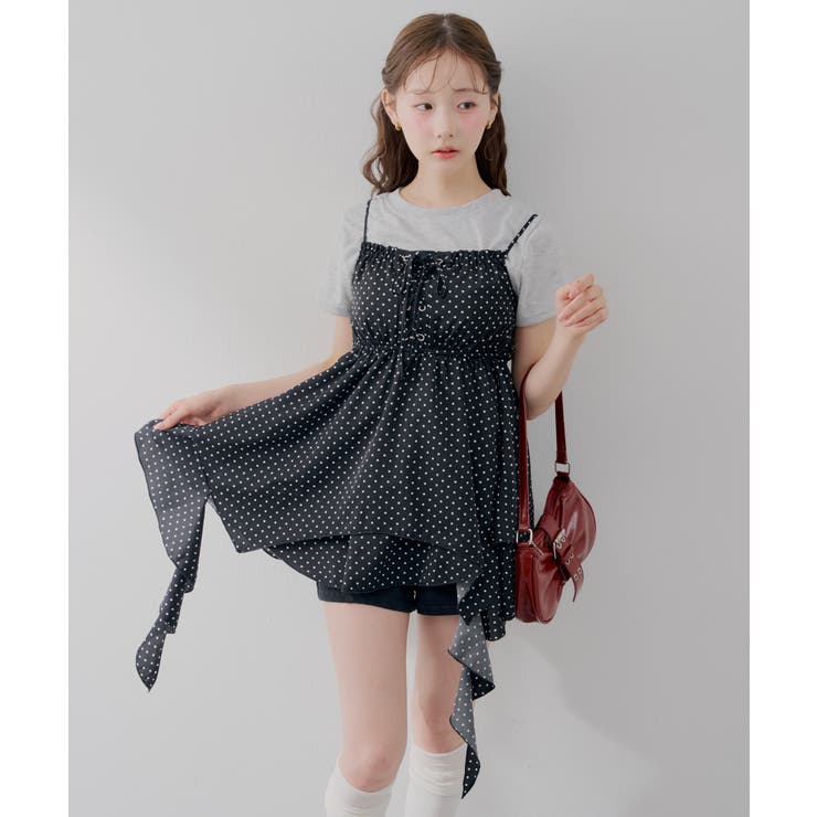 柄2 | 【8色展開 無地 ドット柄 チェック柄 花柄】レースアップキャミチュニック | RMAF　NICE CLAUP / OLIVE des OLIVE