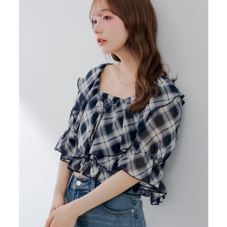 【セットアイテム】5分袖ラッフルブラウス&シャーリングキャミ | RMAF　NICE CLAUP / OLIVE des OLIVE | 詳細画像2 