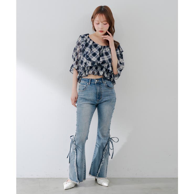 【セットアイテム】5分袖ラッフルブラウス&シャーリングキャミ | RMAF　NICE CLAUP / OLIVE des OLIVE | 詳細画像7 