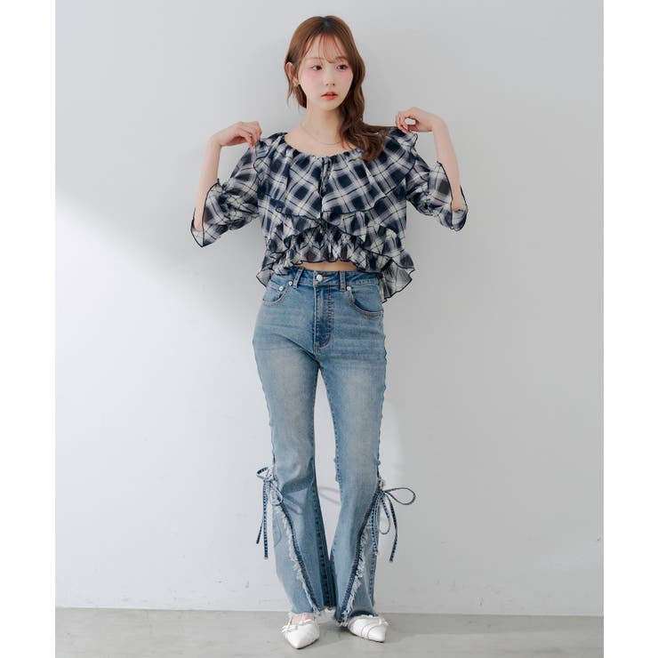 【セットアイテム】5分袖ラッフルブラウス&シャーリングキャミ | RMAF　NICE CLAUP / OLIVE des OLIVE | 詳細画像8 