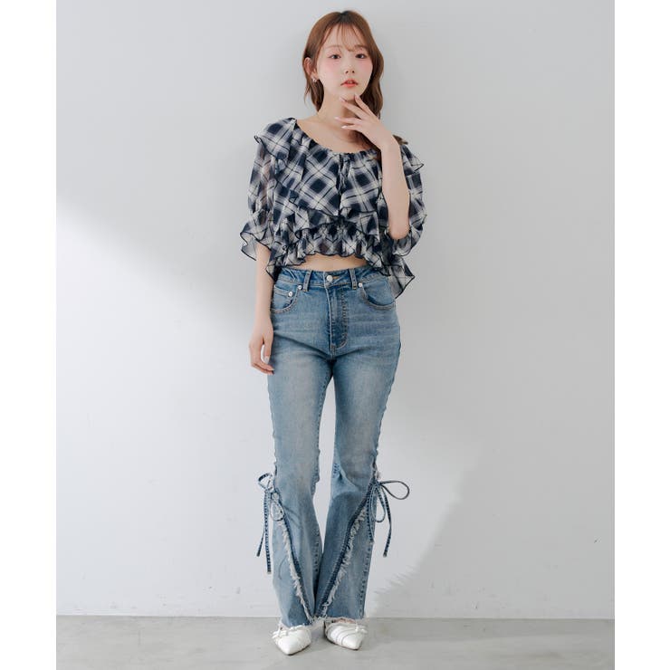 【セットアイテム】5分袖ラッフルブラウス&シャーリングキャミ | RMAF　NICE CLAUP / OLIVE des OLIVE | 詳細画像9 