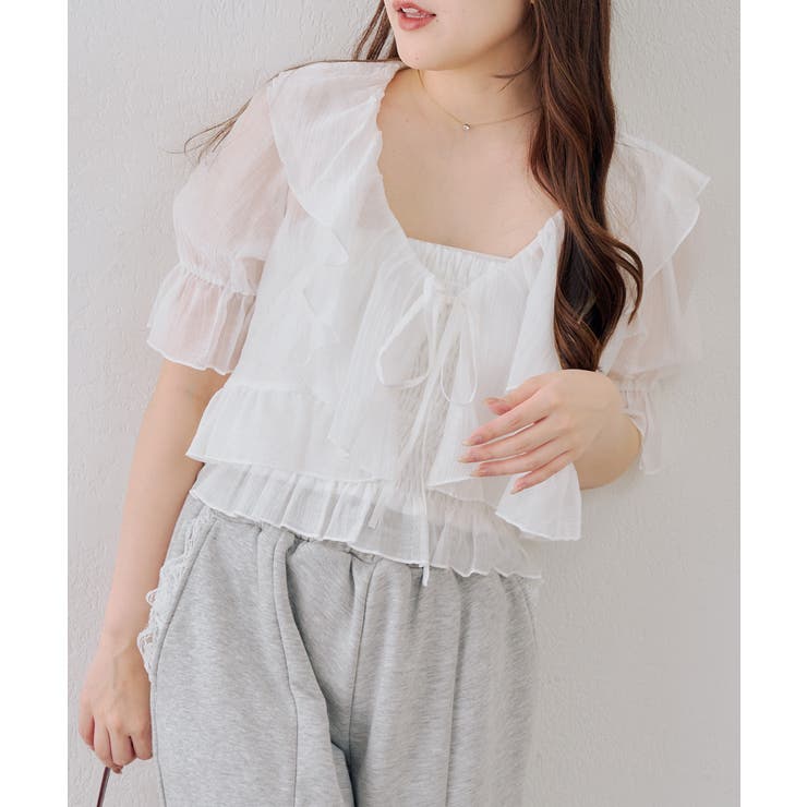 【セットアイテム】5分袖ラッフルブラウス&シャーリングキャミ | RMAF　NICE CLAUP / OLIVE des OLIVE | 詳細画像13 