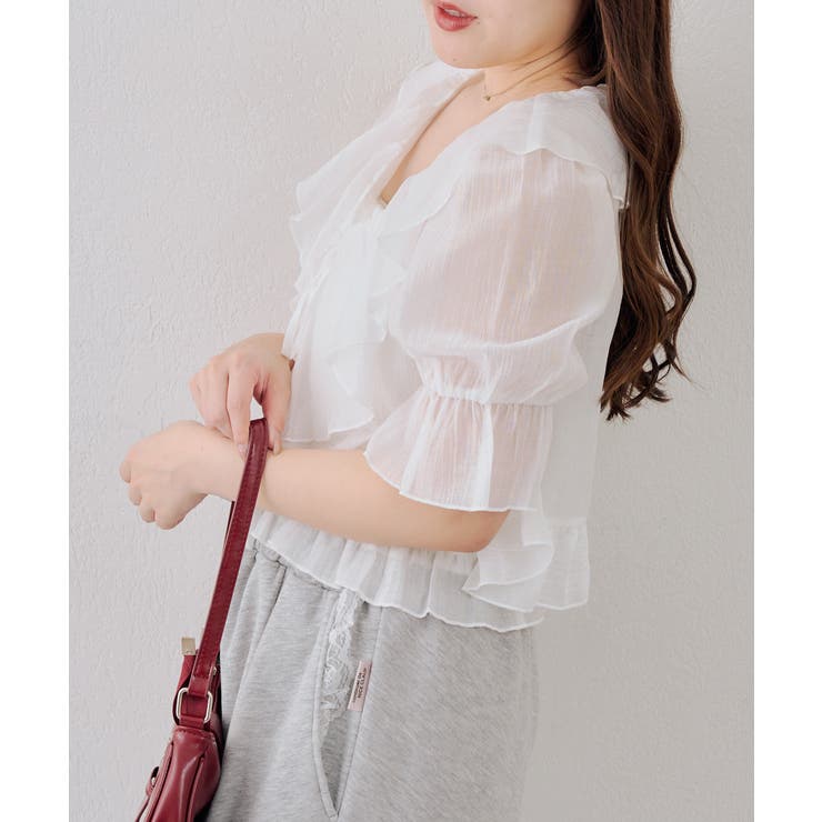 【セットアイテム】5分袖ラッフルブラウス&シャーリングキャミ | RMAF　NICE CLAUP / OLIVE des OLIVE | 詳細画像15 