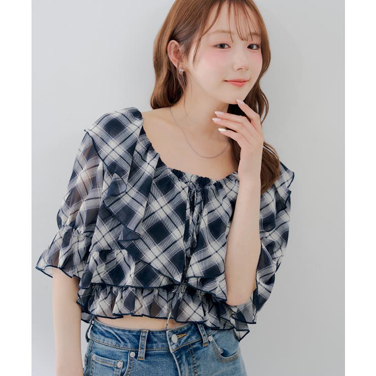 【セットアイテム】5分袖ラッフルブラウス&シャーリングキャミ | RMAF　NICE CLAUP / OLIVE des OLIVE | 詳細画像1 