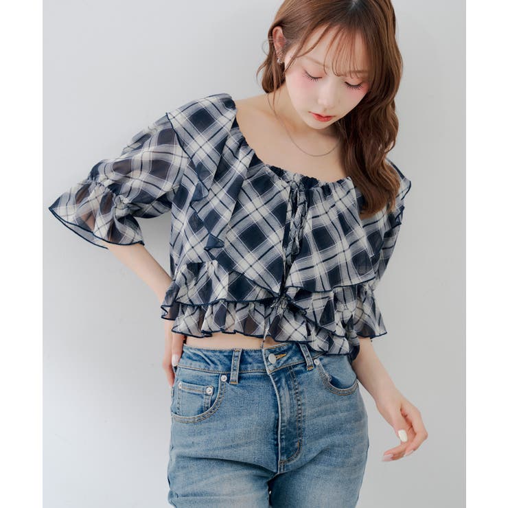 【セットアイテム】5分袖ラッフルブラウス&シャーリングキャミ | RMAF　NICE CLAUP / OLIVE des OLIVE | 詳細画像3 