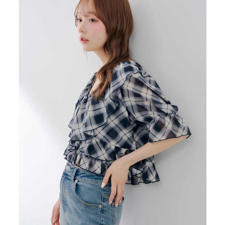 【セットアイテム】5分袖ラッフルブラウス&シャーリングキャミ | RMAF　NICE CLAUP / OLIVE des OLIVE | 詳細画像4 