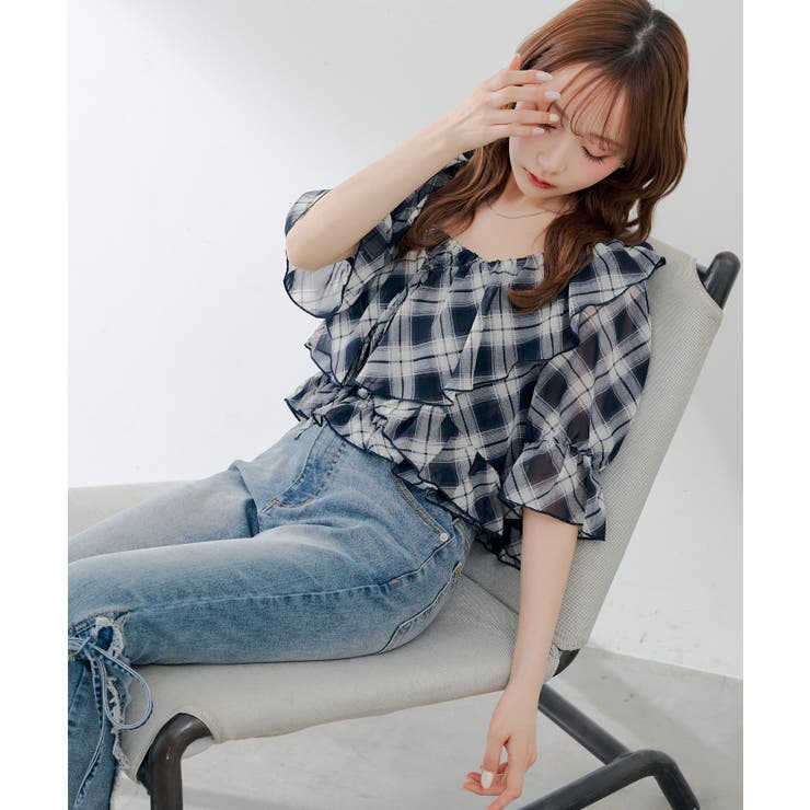 【セットアイテム】5分袖ラッフルブラウス&シャーリングキャミ | RMAF　NICE CLAUP / OLIVE des OLIVE | 詳細画像5 