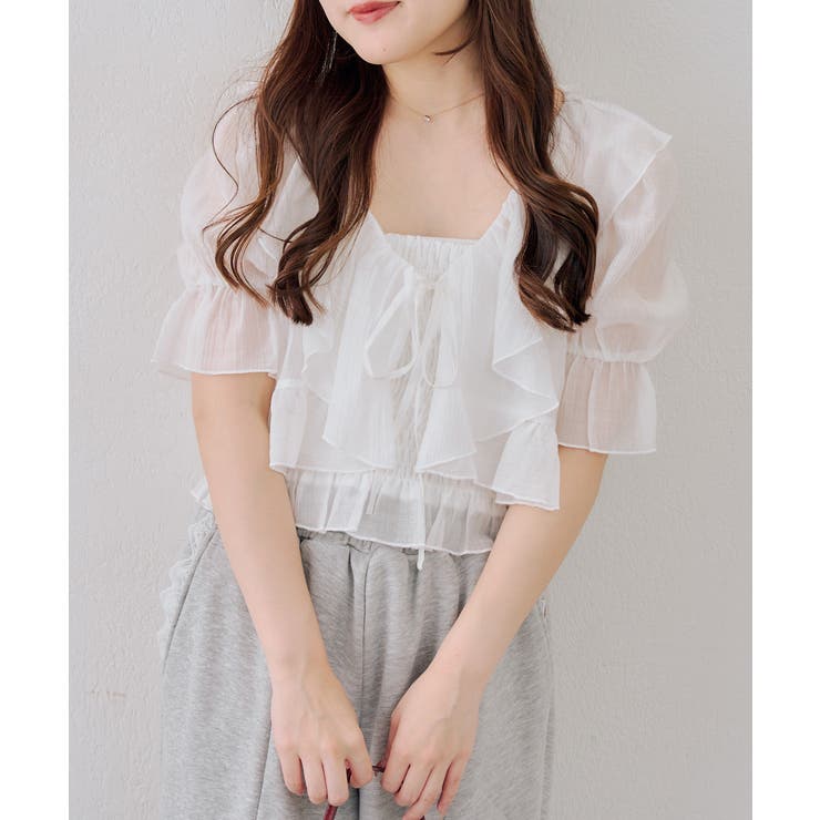 アイボリー | 【セットアイテム】5分袖ラッフルブラウス&シャーリングキャミ | RMAF　NICE CLAUP / OLIVE des OLIVE