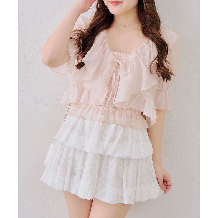 ピンク | 【セットアイテム】5分袖ラッフルブラウス&シャーリングキャミ | RMAF　NICE CLAUP / OLIVE des OLIVE