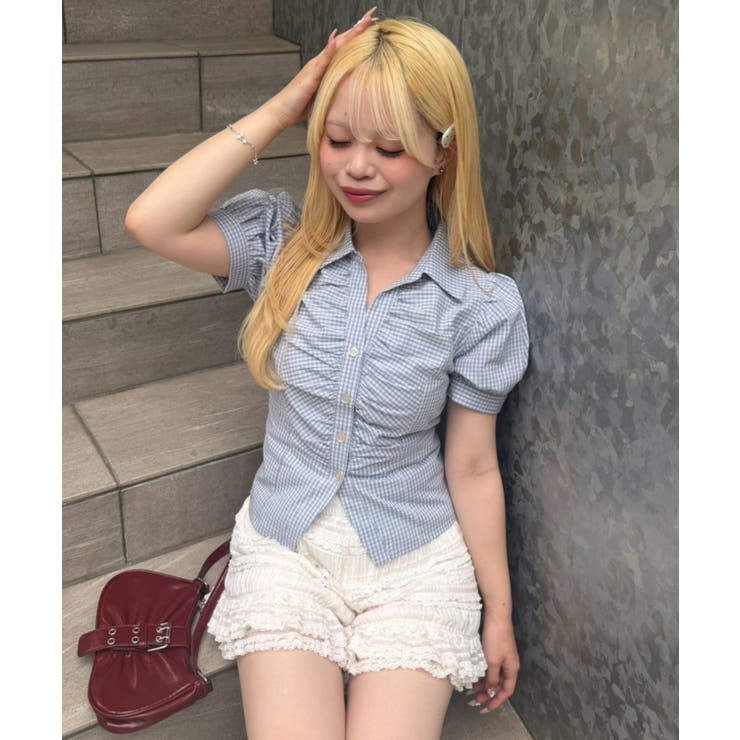 ブルー系 | 【5色展開】後ろレースアップギャザーブラウス | RMAF　NICE CLAUP / OLIVE des OLIVE