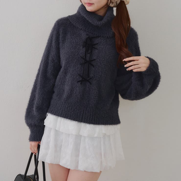 チャコール | フェザーレースアッププルオーバー | NICE CLAUP / OLIVE des OLIVE　OUTLET