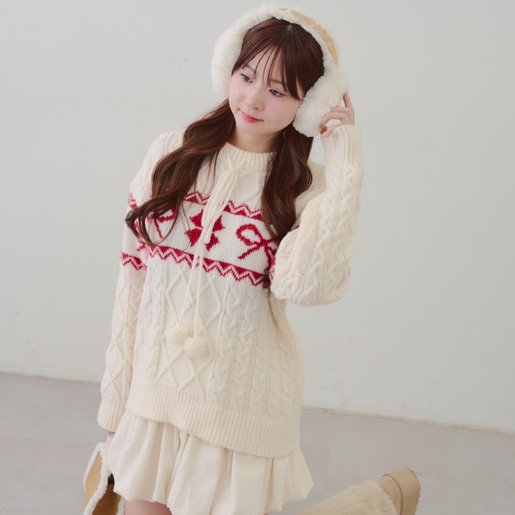 ポンポン付き カウチン風ニットプルオーバー | RMAF　NICE CLAUP / OLIVE des OLIVE | 詳細画像9 