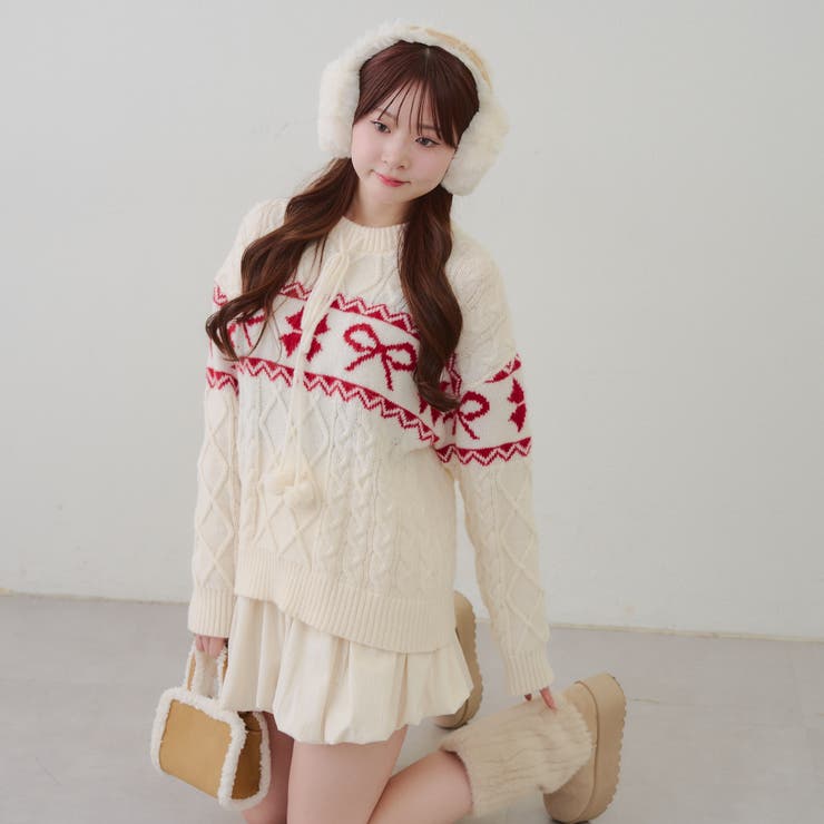 ポンポン付き カウチン風ニットプルオーバー | RMAF　NICE CLAUP / OLIVE des OLIVE | 詳細画像10 