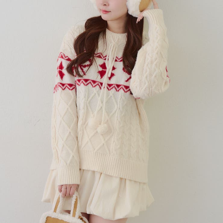 ポンポン付き カウチン風ニットプルオーバー | RMAF　NICE CLAUP / OLIVE des OLIVE | 詳細画像12 