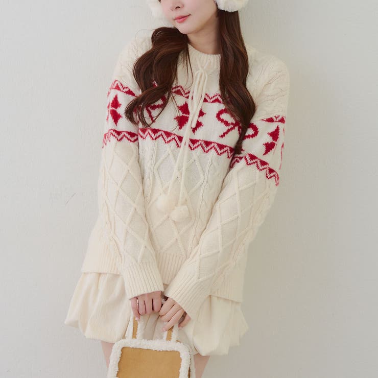 ポンポン付き カウチン風ニットプルオーバー | RMAF　NICE CLAUP / OLIVE des OLIVE | 詳細画像13 