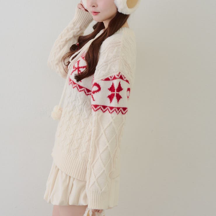 ポンポン付き カウチン風ニットプルオーバー | RMAF　NICE CLAUP / OLIVE des OLIVE | 詳細画像14 