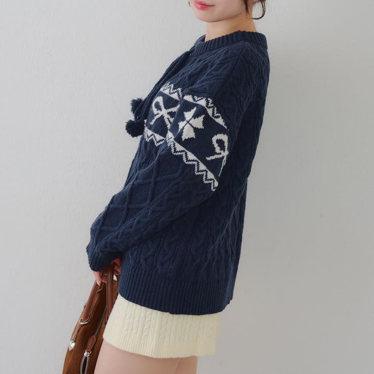 ポンポン付き カウチン風ニットプルオーバー | RMAF　NICE CLAUP / OLIVE des OLIVE | 詳細画像23 