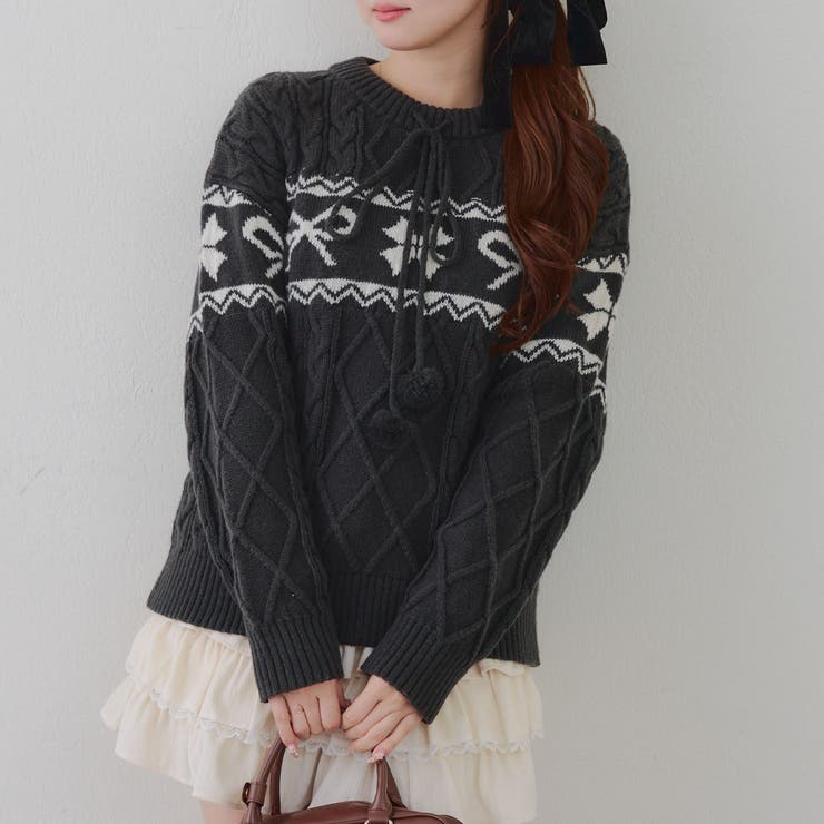 ポンポン付き カウチン風ニットプルオーバー | RMAF　NICE CLAUP / OLIVE des OLIVE | 詳細画像25 