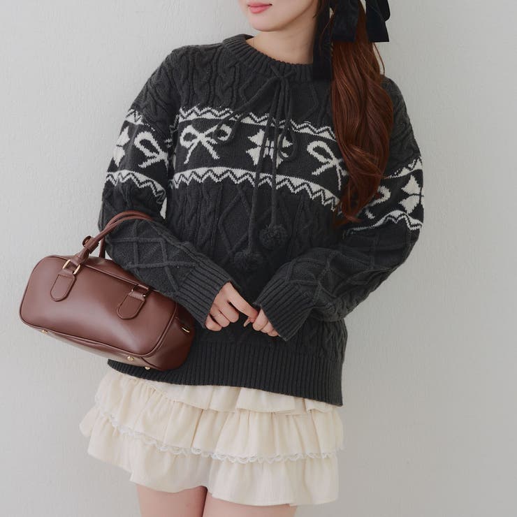 ポンポン付き カウチン風ニットプルオーバー | RMAF　NICE CLAUP / OLIVE des OLIVE | 詳細画像26 