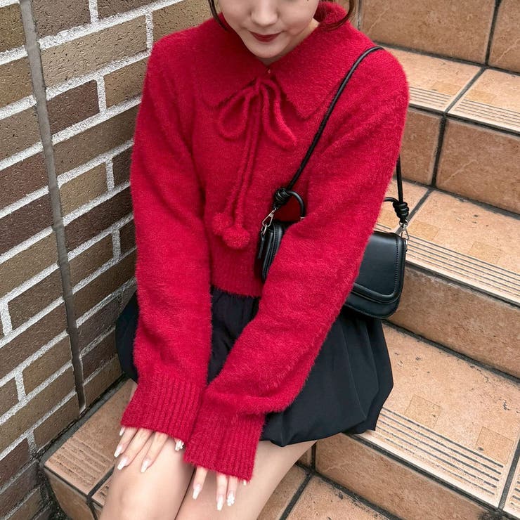 レッド | 【HolidayCollection】ポンポン付き フェザーポロニット | RMAF　NICE CLAUP / OLIVE des OLIVE