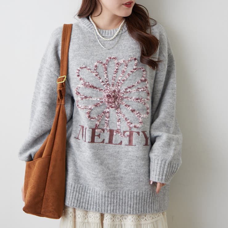 グレー | ブラシヤーンお花ジャガードニット | RMAF　NICE CLAUP / OLIVE des OLIVE