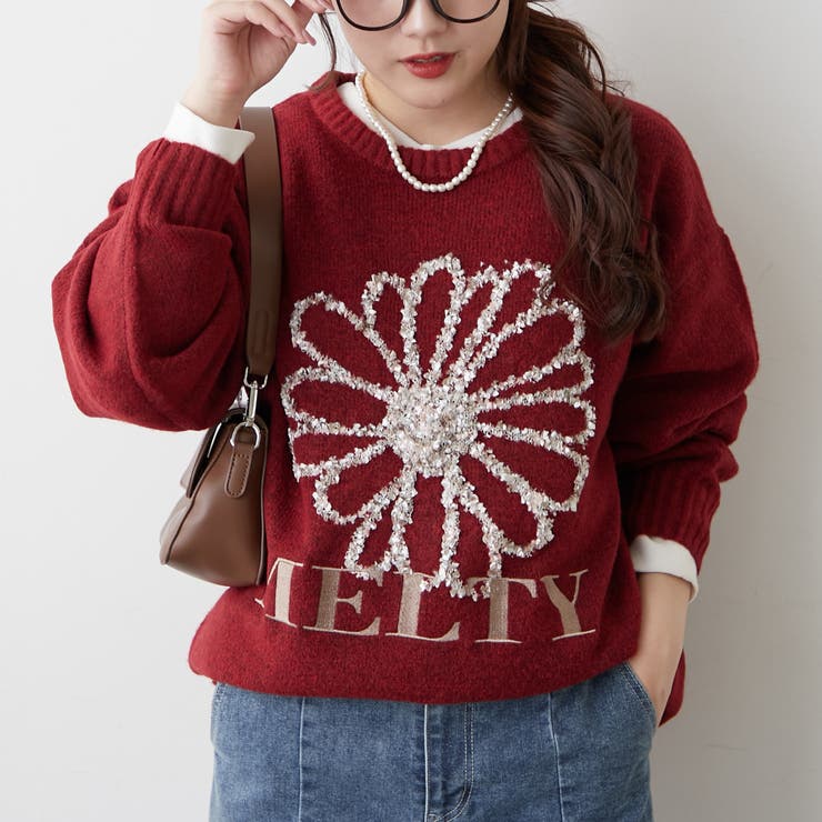 ボルドー | ブラシヤーンお花ジャガードニット | RMAF　NICE CLAUP / OLIVE des OLIVE