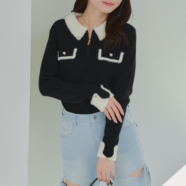 配色フェザーハーフジップニット | RMAF　NICE CLAUP / OLIVE des OLIVE | 詳細画像2 