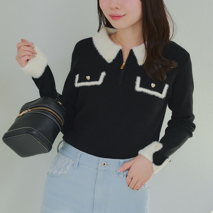 配色フェザーハーフジップニット | RMAF　NICE CLAUP / OLIVE des OLIVE | 詳細画像3 