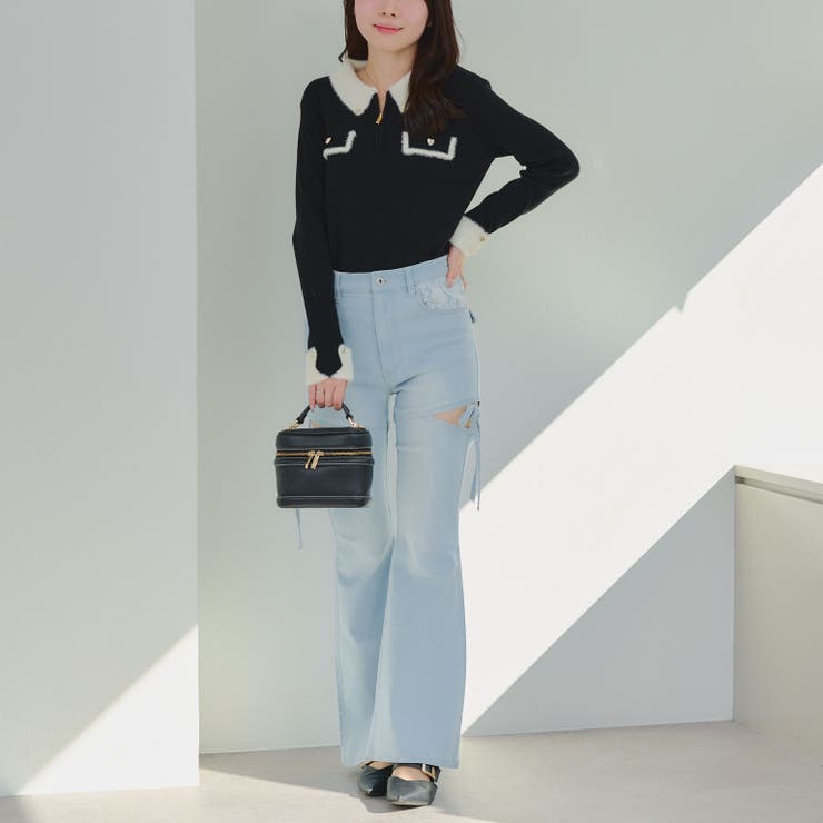 配色フェザーハーフジップニット | RMAF　NICE CLAUP / OLIVE des OLIVE | 詳細画像4 