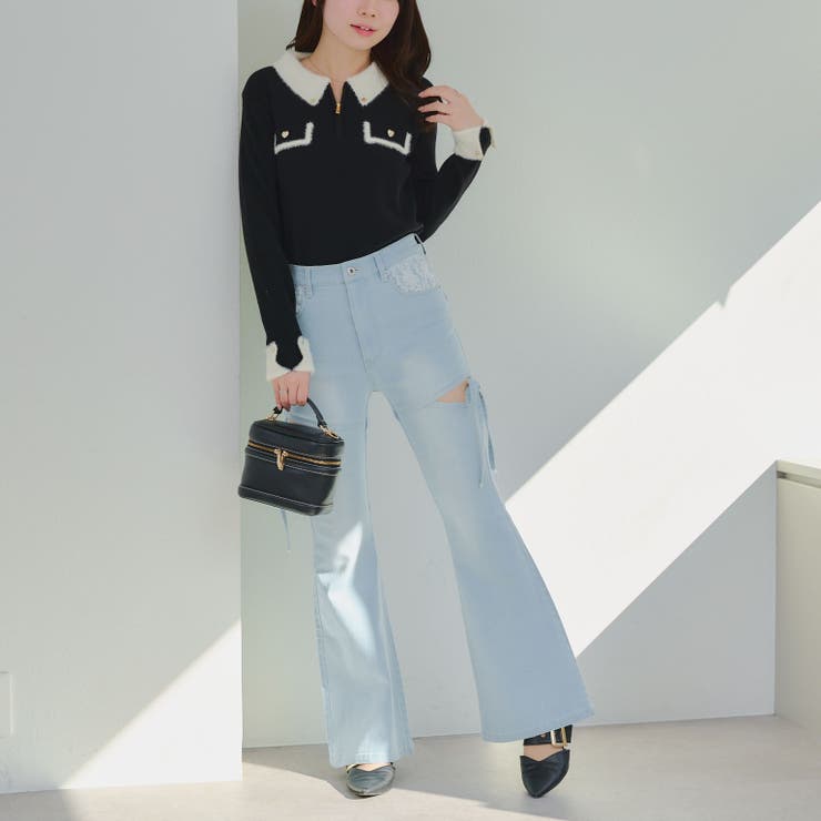 配色フェザーハーフジップニット | RMAF　NICE CLAUP / OLIVE des OLIVE | 詳細画像5 