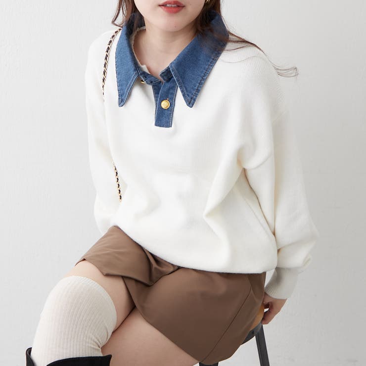 デニム衿ビッグニット | RMAF　NICE CLAUP / OLIVE des OLIVE | 詳細画像3 