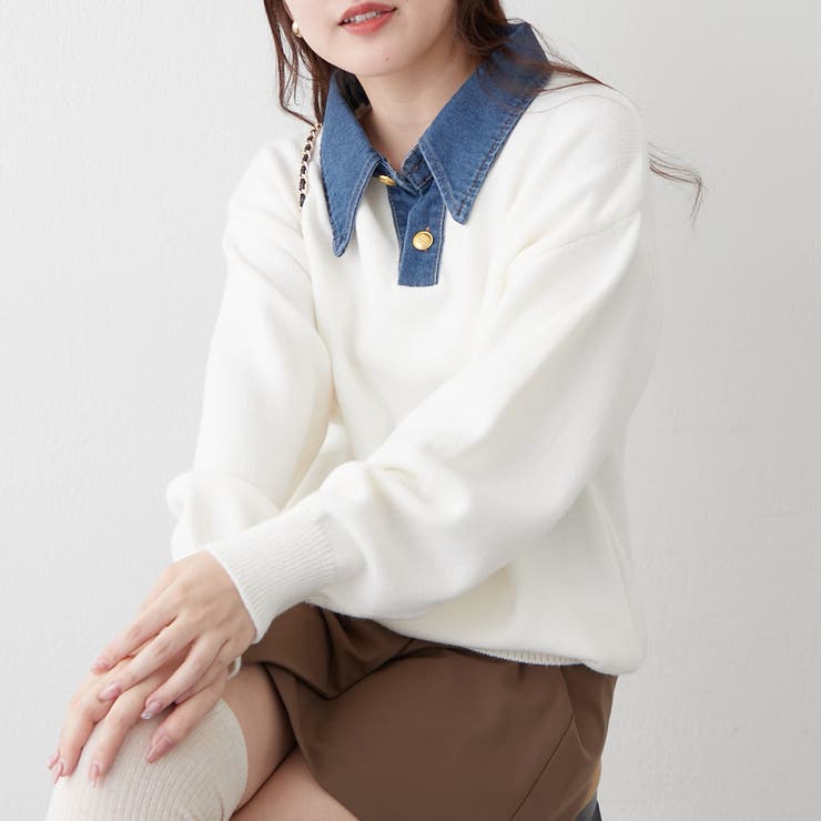 デニム衿ビッグニット | RMAF　NICE CLAUP / OLIVE des OLIVE | 詳細画像4 