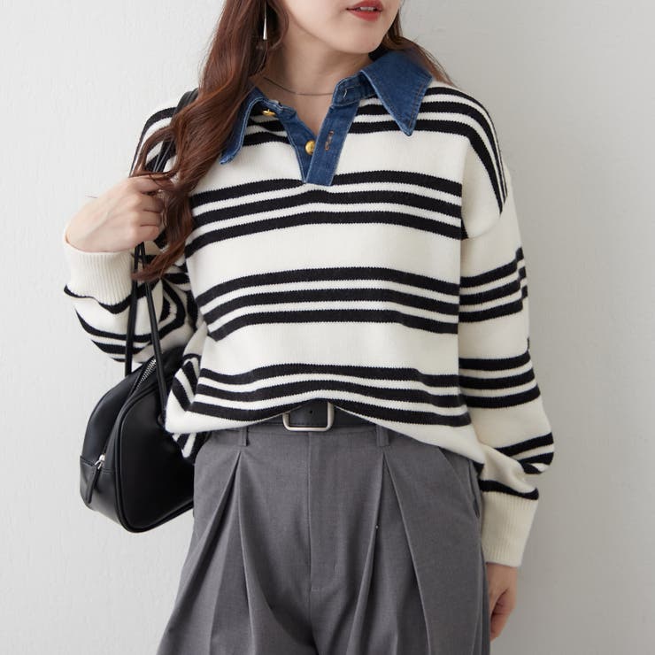 ボーダー | デニム衿ビッグニット | RMAF　NICE CLAUP / OLIVE des OLIVE