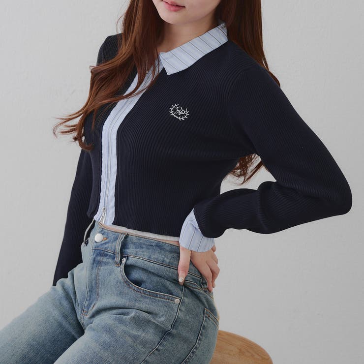 ネイビー | シャツドッキングダブルジップリブニット | RMAF　NICE CLAUP / OLIVE des OLIVE