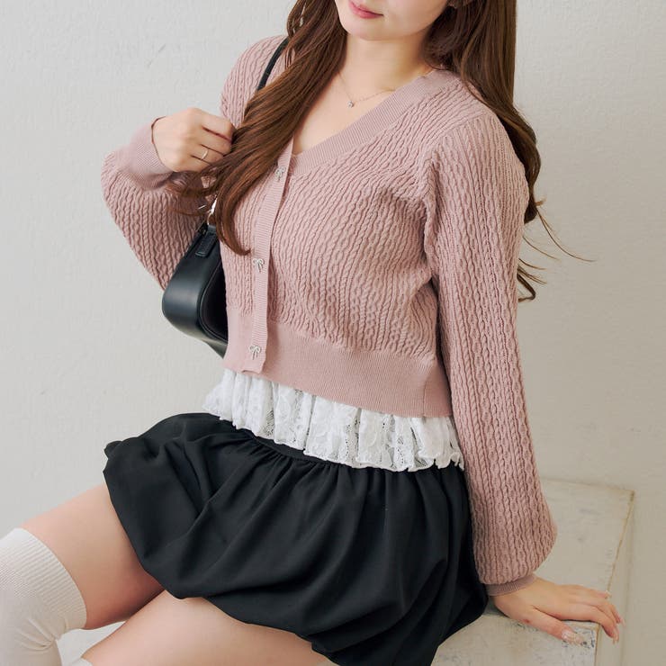 ピンク | 裾レースリボン釦カーディガン | RMAF　NICE CLAUP / OLIVE des OLIVE