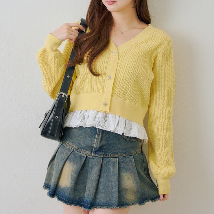 イエロー | 裾レースリボン釦カーディガン | RMAF　NICE CLAUP / OLIVE des OLIVE