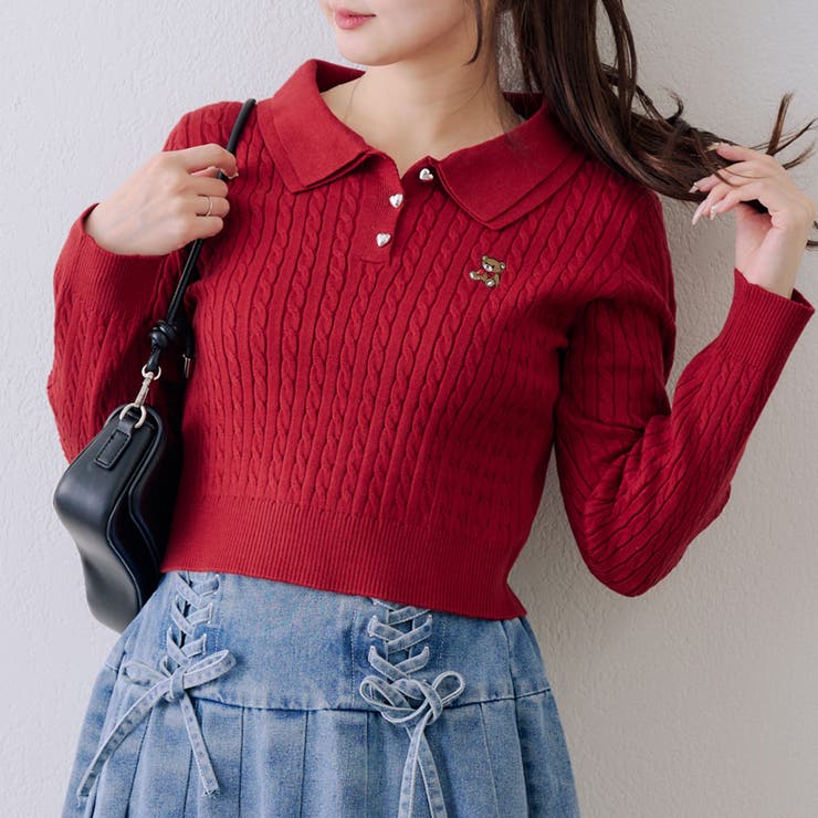 くま刺繍ケーブルポロ | NICE CLAUP / OLIVE des OLIVE　OUTLET | 詳細画像1 