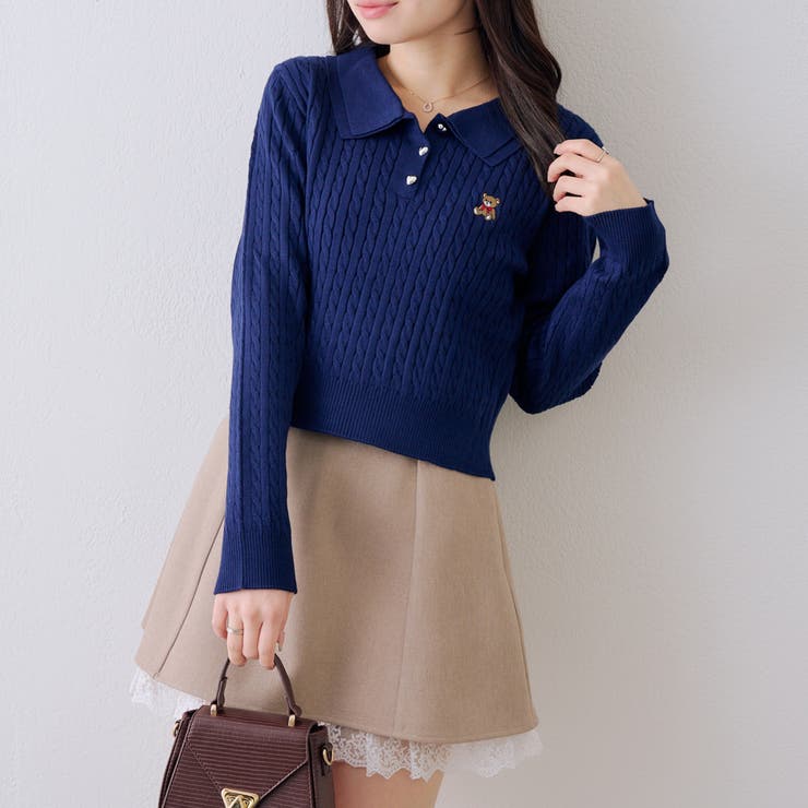 くま刺繍ケーブルポロ | NICE CLAUP / OLIVE des OLIVE　OUTLET | 詳細画像2 