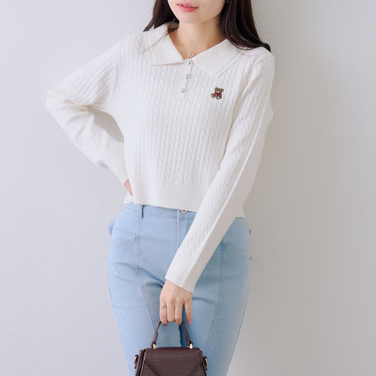 くま刺繍ケーブルポロ | NICE CLAUP / OLIVE des OLIVE　OUTLET | 詳細画像12 
