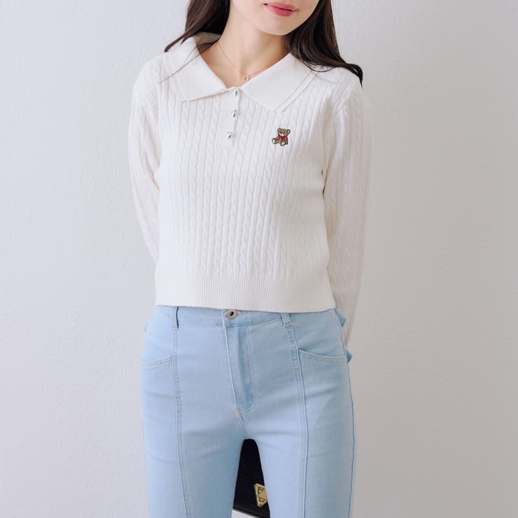 くま刺繍ケーブルポロ | NICE CLAUP / OLIVE des OLIVE　OUTLET | 詳細画像13 
