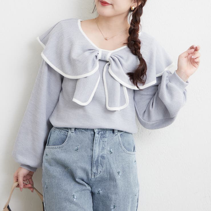 サックス | 配色リボントップス | RMAF　NICE CLAUP / OLIVE des OLIVE