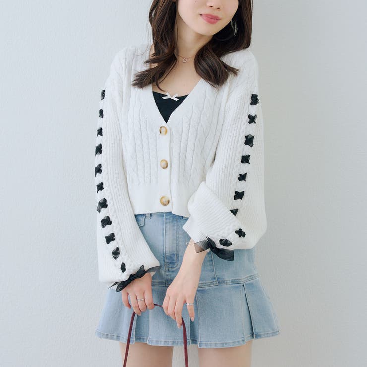 アイボリー | 袖レースアップカーディガン | RMAF　NICE CLAUP / OLIVE des OLIVE