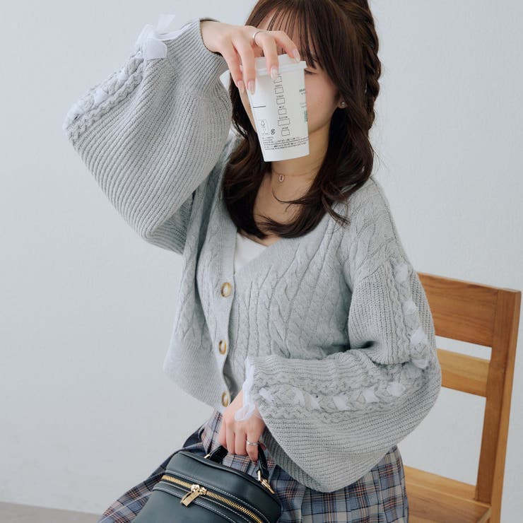 袖レースアップカーディガン | RMAF　NICE CLAUP / OLIVE des OLIVE | 詳細画像1 