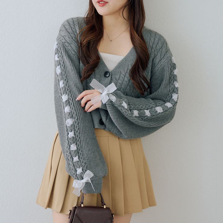 チャコール | 袖レースアップカーディガン | RMAF　NICE CLAUP / OLIVE des OLIVE