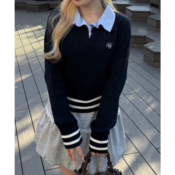 ネイビー | スキッパー布帛ポロニット | RMAF　NICE CLAUP / OLIVE des OLIVE